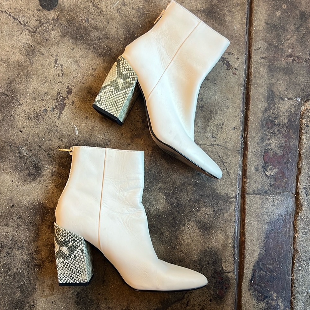 Dolce Vita White Ankle Booties snakeskin heel